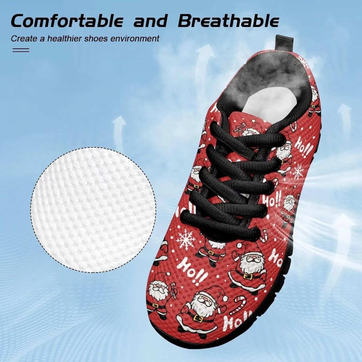 Kids Christmas Sneaker Cozy Breathable Lace-Up Tennis Shoes for Litter Kids Anti-Skip Footwear Lightweight Running Shoes for Big Kid US 11-5