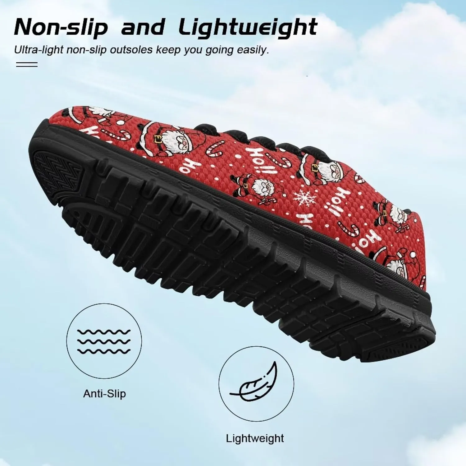 Kids Christmas Sneaker Cozy Breathable Lace-Up Tennis Shoes for Litter Kids Anti-Skip Footwear Lightweight Running Shoes for Big Kid US 11-5