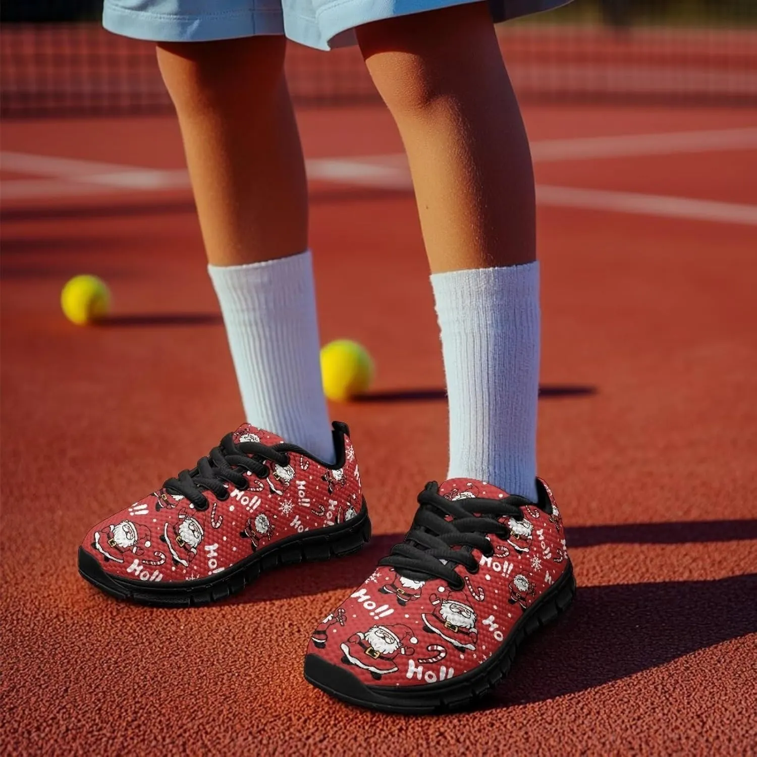 Kids Christmas Sneaker Cozy Breathable Lace-Up Tennis Shoes for Litter Kids Anti-Skip Footwear Lightweight Running Shoes for Big Kid US 11-5