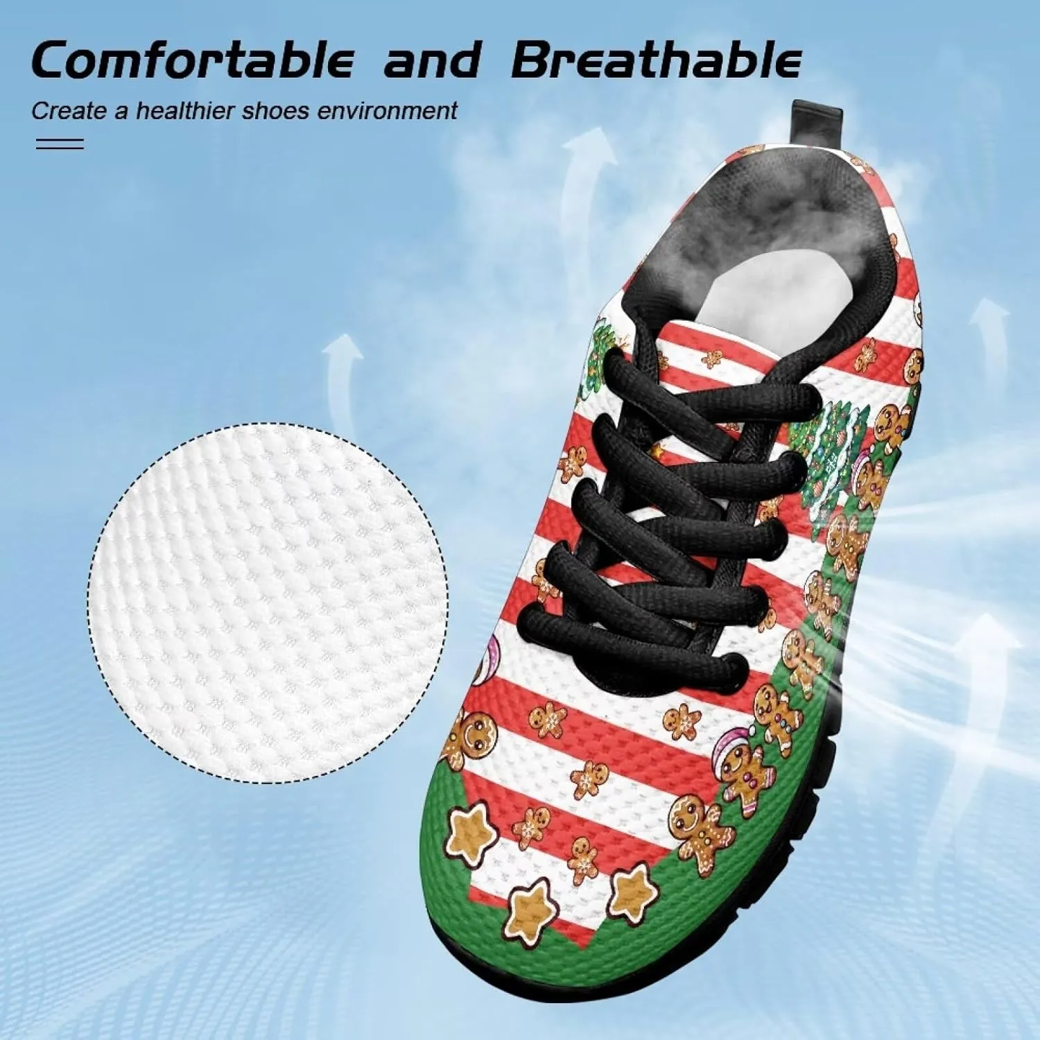 Kids Christmas Sneaker Soft Breathable Lightweight Anti-Slip Tennis Shoes for Litter Kids Lace-Up Athletic Outdoor School Footwear Running Shoes for Big Kid US 11-5