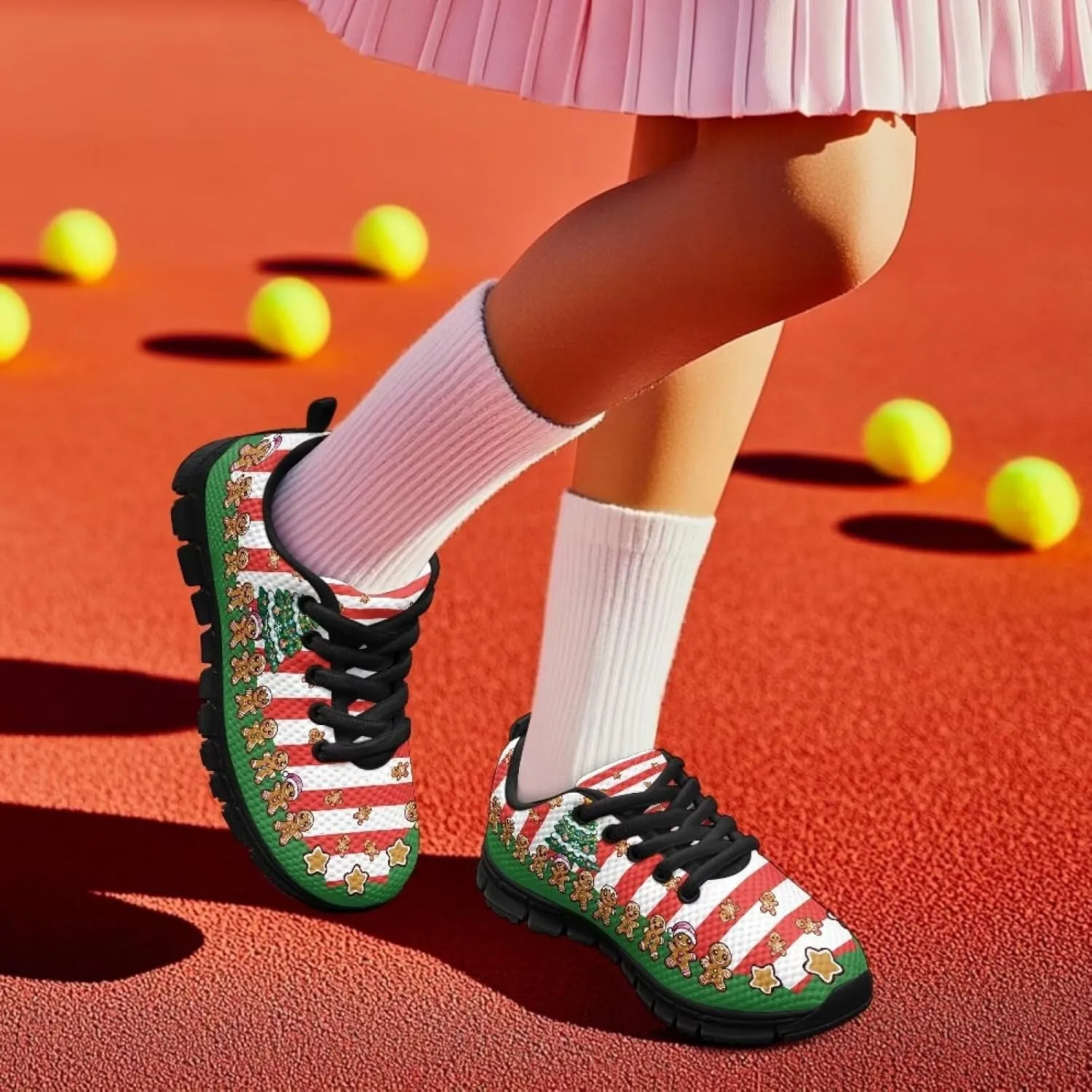 Kids Christmas Sneaker Soft Breathable Lightweight Anti-Slip Tennis Shoes for Litter Kids Lace-Up Athletic Outdoor School Footwear Running Shoes for Big Kid US 11-5
