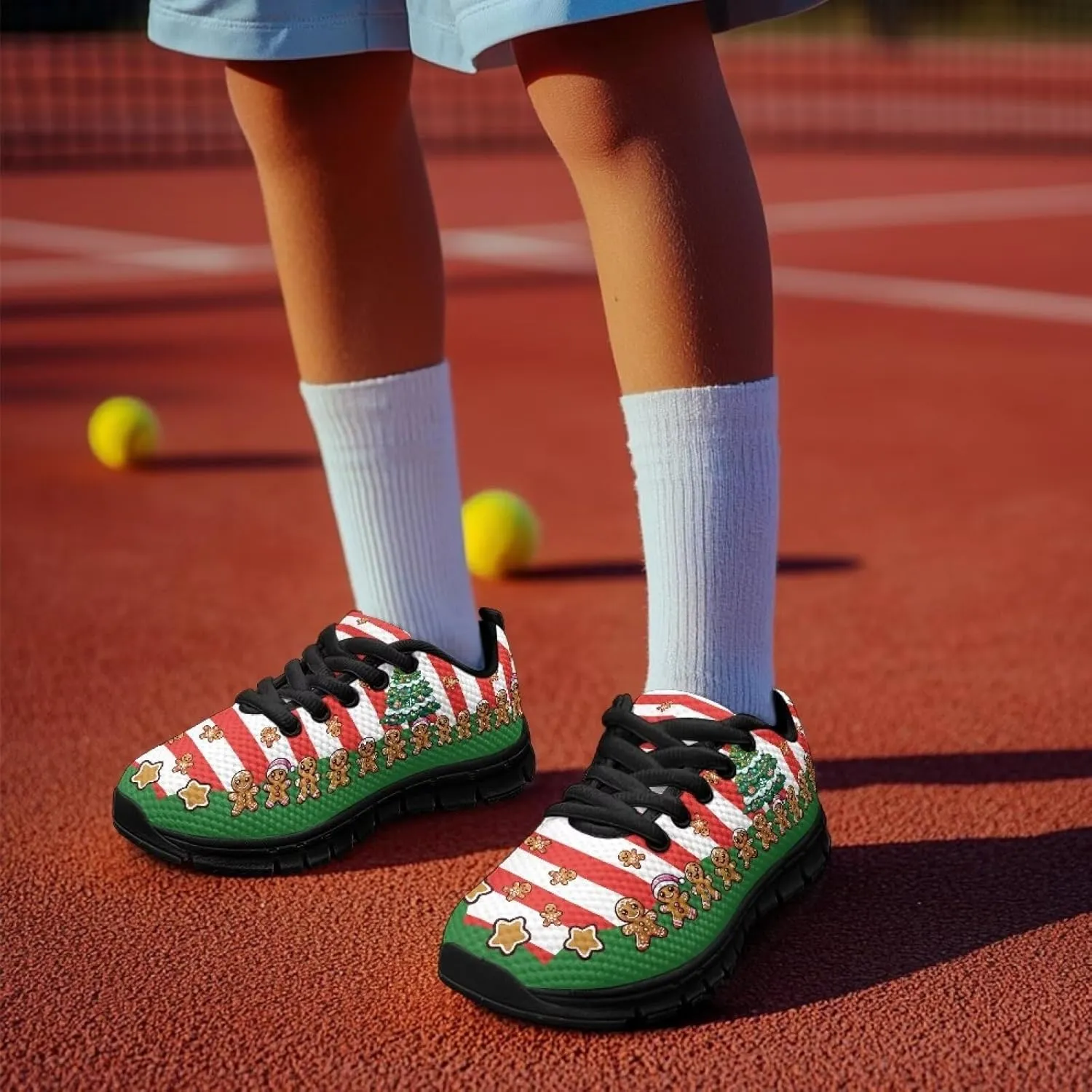 Kids Christmas Sneaker Soft Breathable Lightweight Anti-Slip Tennis Shoes for Litter Kids Lace-Up Athletic Outdoor School Footwear Running Shoes for Big Kid US 11-5