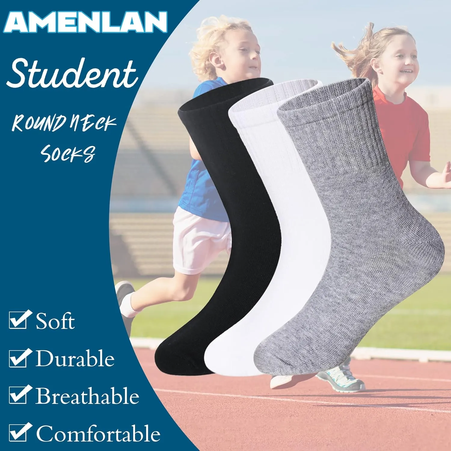 Kids Classics Crew Socks 10 Pairs Child Boy Girls Athletic Cotton Basic School Uniform Breathable Casual Sports Socks