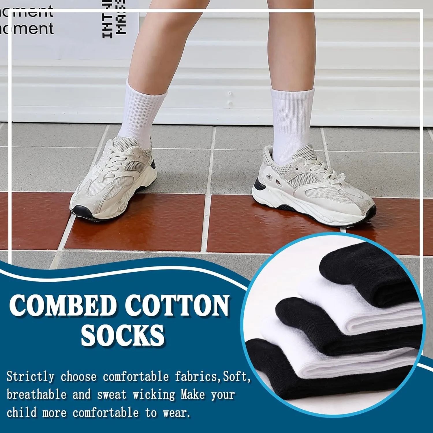 Kids Classics Crew Socks 10 Pairs Child Boy Girls Athletic Cotton Basic School Uniform Breathable Casual Sports Socks