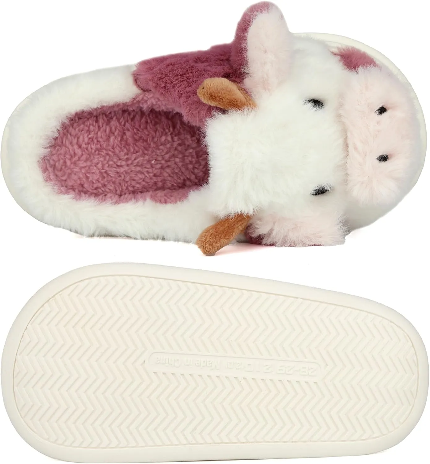 Kids Cow Slippers - Toddler Boys & Girls Soft Plush Animal Slippers - Winter Comfy Warm Fuzzy Memory Foam Non-slip Indoor/Outdoor Shoes