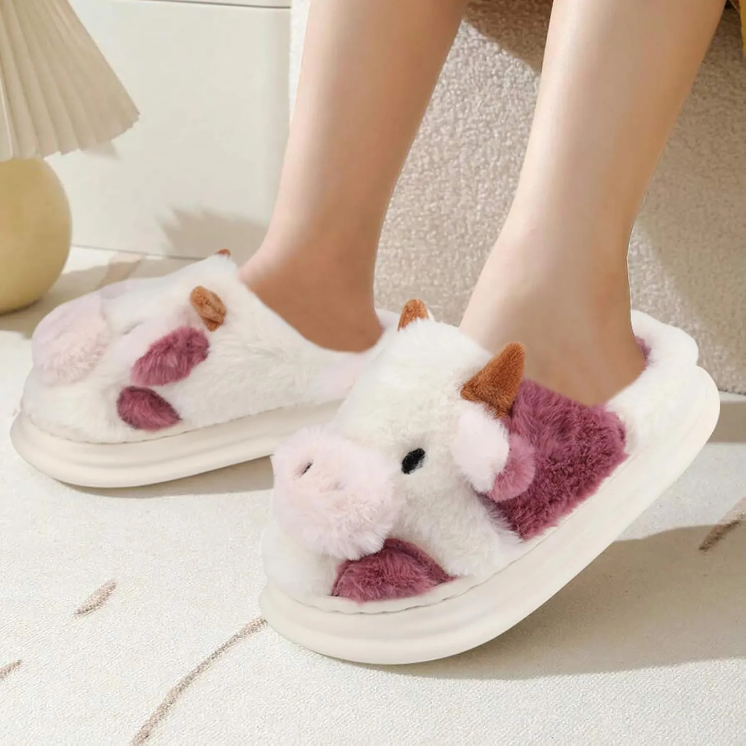 Kids Cow Slippers - Toddler Boys & Girls Soft Plush Animal Slippers - Winter Comfy Warm Fuzzy Memory Foam Non-slip Indoor/Outdoor Shoes