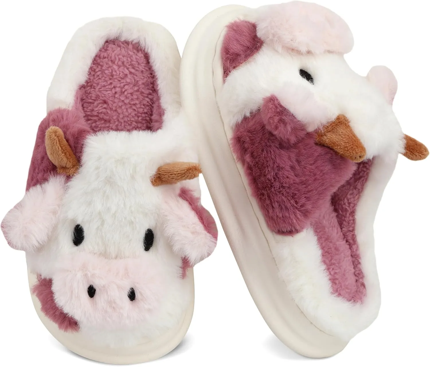 Kids Cow Slippers - Toddler Boys & Girls Soft Plush Animal Slippers - Winter Comfy Warm Fuzzy Memory Foam Non-slip Indoor/Outdoor Shoes
