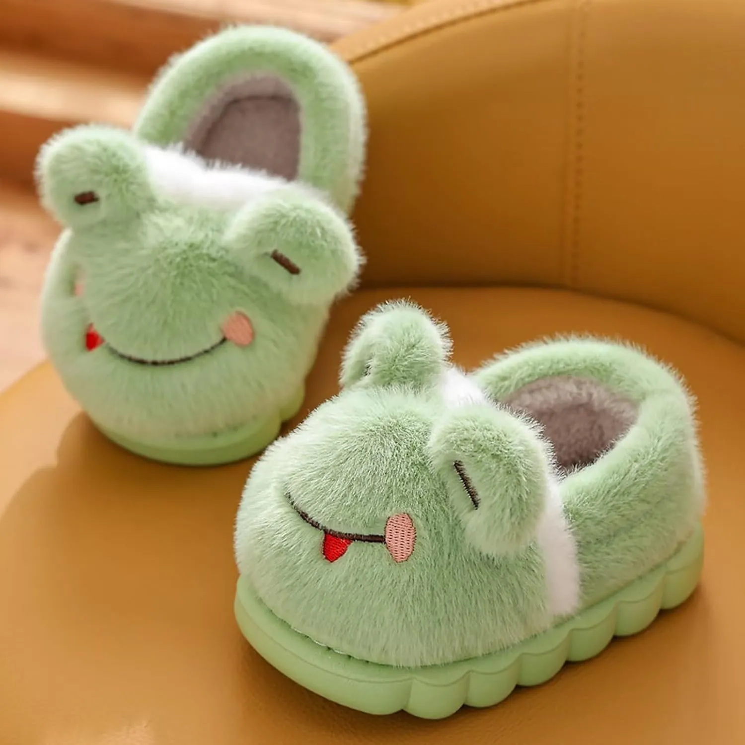 Kids' Cute Cartoon Animal Slippers - Toddler Boys & Girls Winter Plush Warm House Shoes - Anti-Slip Novelty Slippers for Children - Indoor & Outdoor