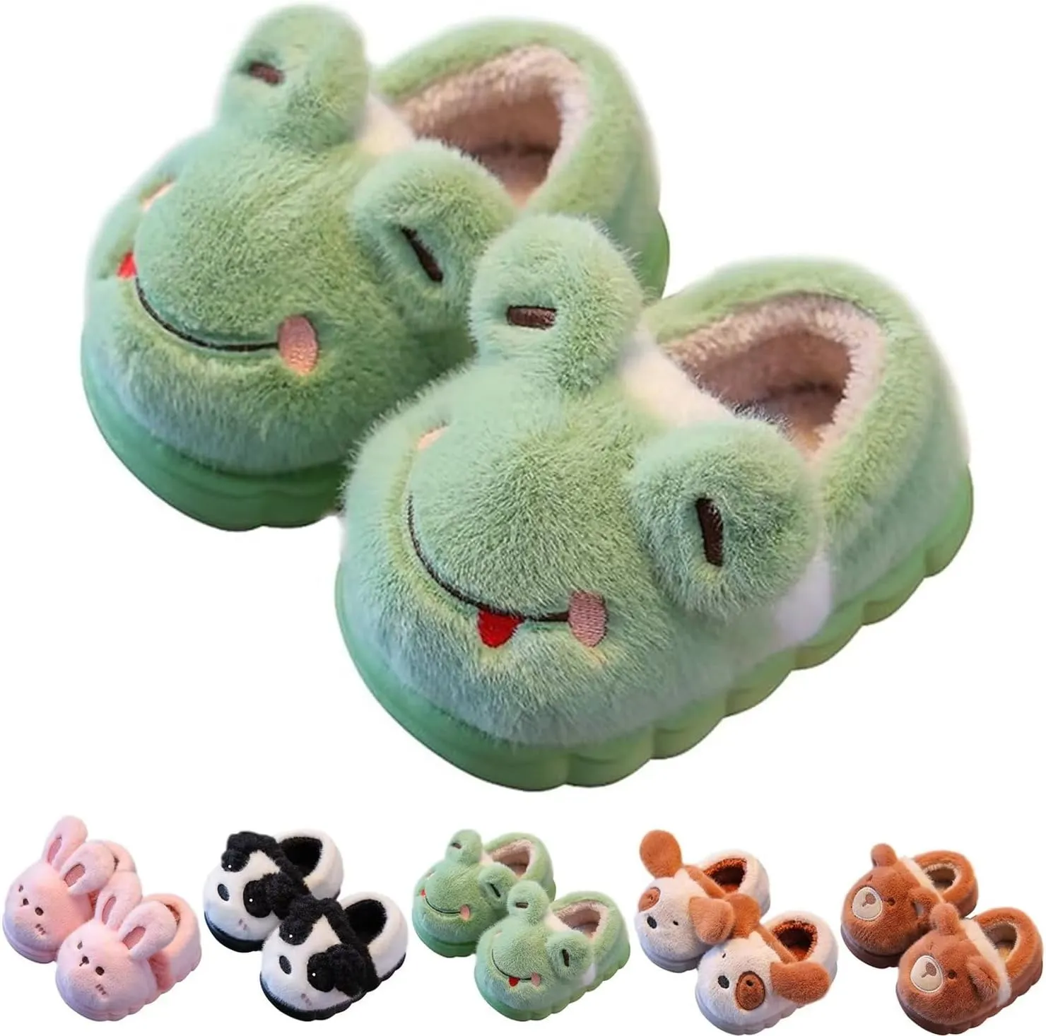Kids' Cute Cartoon Animal Slippers - Toddler Boys & Girls Winter Plush Warm House Shoes - Anti-Slip Novelty Slippers for Children - Indoor & Outdoor