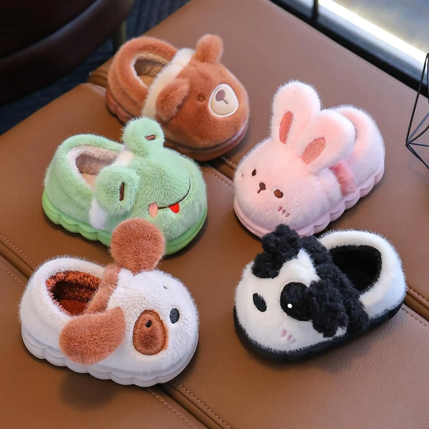 Kids' Cute Cartoon Animal Slippers - Toddler Boys & Girls Winter Plush Warm House Shoes - Anti-Slip Novelty Slippers for Children - Indoor & Outdoor