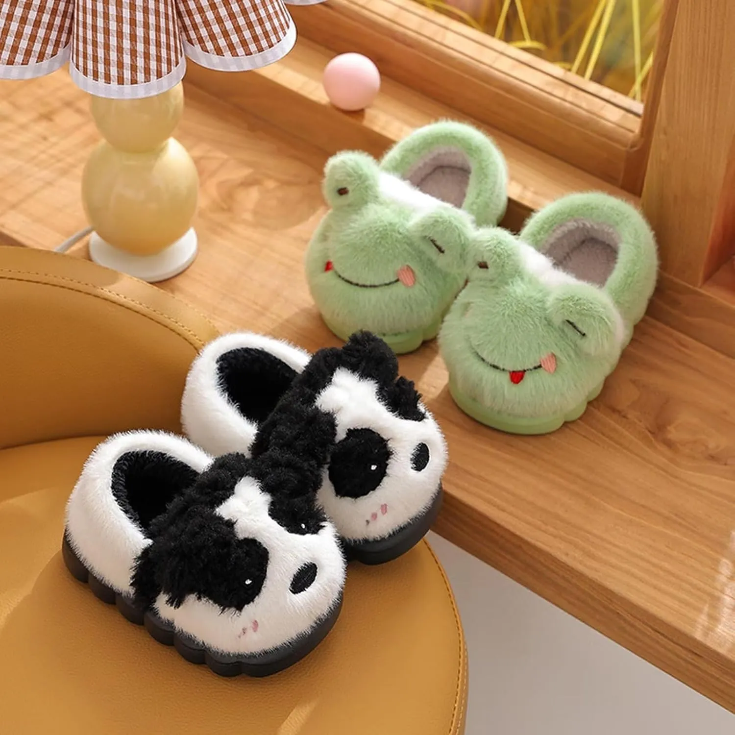 Kids' Cute Cartoon Animal Slippers - Toddler Boys & Girls Winter Plush Warm House Shoes - Anti-Slip Novelty Slippers for Children - Indoor & Outdoor