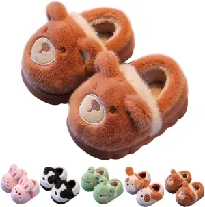 Kids' Cute Cartoon Animal Slippers - Toddler Boys & Girls Winter Plush Warm House Shoes - Anti-Slip Novelty Slippers for Children - Indoor & Outdoor