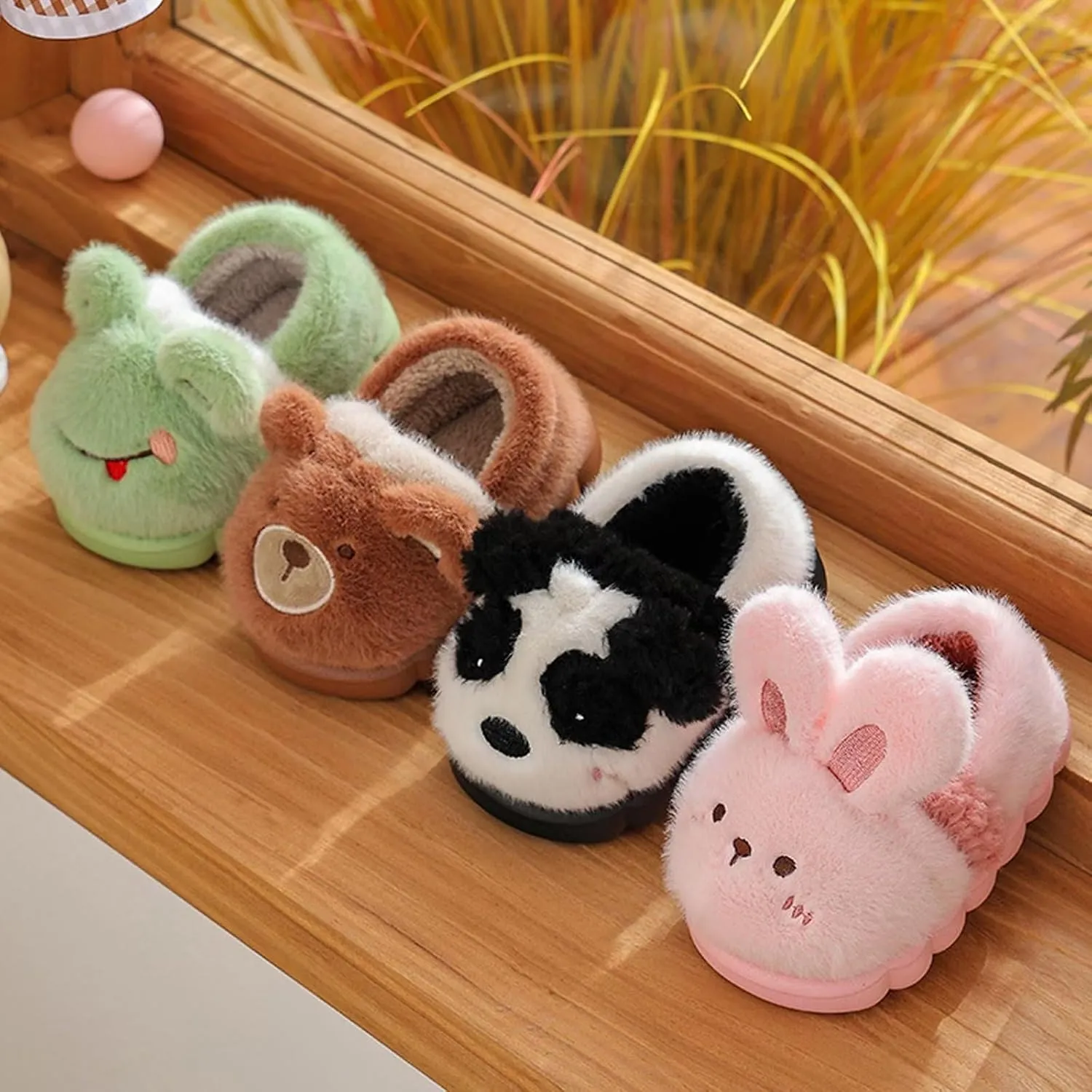 Kids' Cute Cartoon Animal Slippers - Toddler Boys & Girls Winter Plush Warm House Shoes - Anti-Slip Novelty Slippers for Children - Indoor & Outdoor