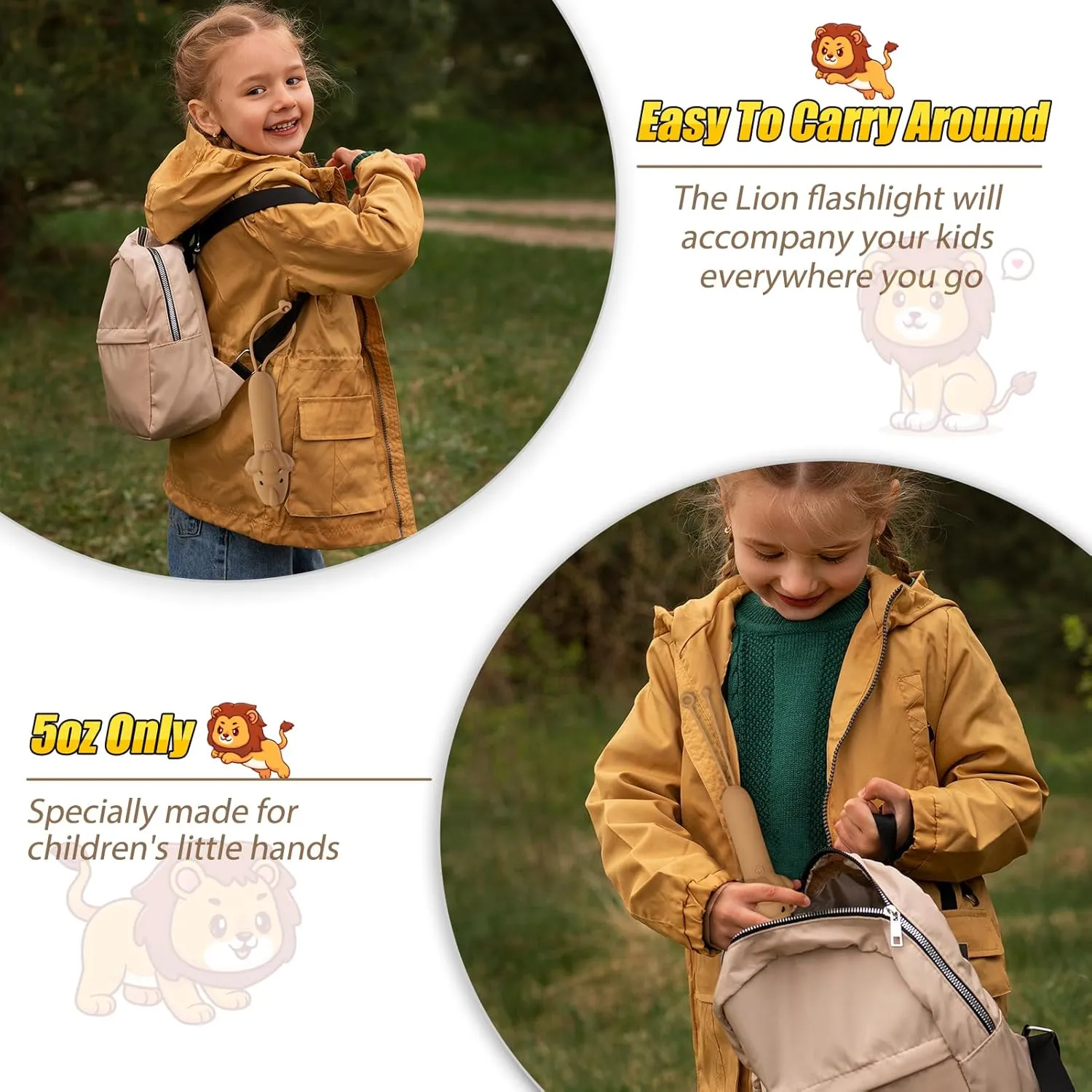 Kids Flashlight Rechargeable, LED Flashlight for Boys & Girls, Fun Lightweight Flashlights for School Kid for Camping & Outdoor Adventures, Dog Walking, Birthday Gift,1 Pack-Lion