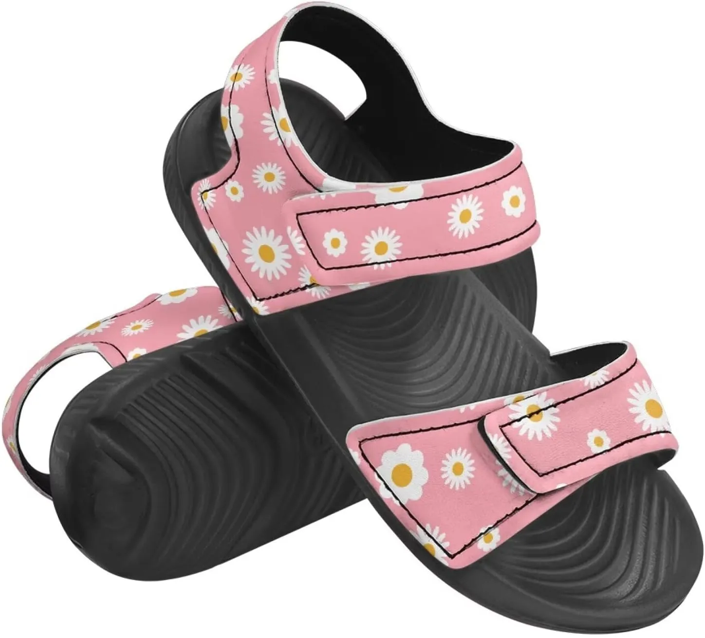 Kids Girls Walking Sandals Cute Summer Beach Slides Lightweight Slip On Shower Shoes for Toddler Little Kid Black Sole
