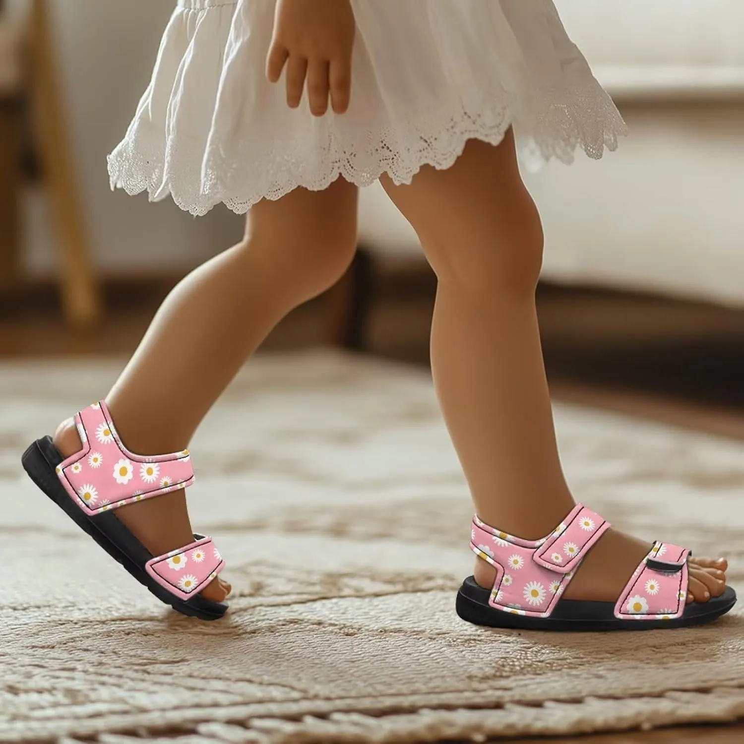 Kids Girls Walking Sandals Cute Summer Beach Slides Lightweight Slip On Shower Shoes for Toddler Little Kid Black Sole