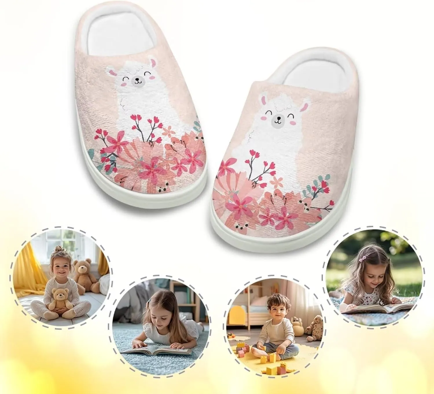 Kids Plush Slippers Winter Comfy Fluffy Shoes for Girls Lightweight Warm Slippers Non Slip Bedroom Soft Indoor House Slippers US Size 9-15