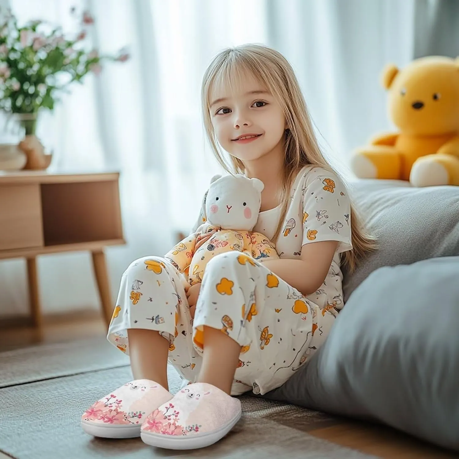 Kids Plush Slippers Winter Comfy Fluffy Shoes for Girls Lightweight Warm Slippers Non Slip Bedroom Soft Indoor House Slippers US Size 9-15