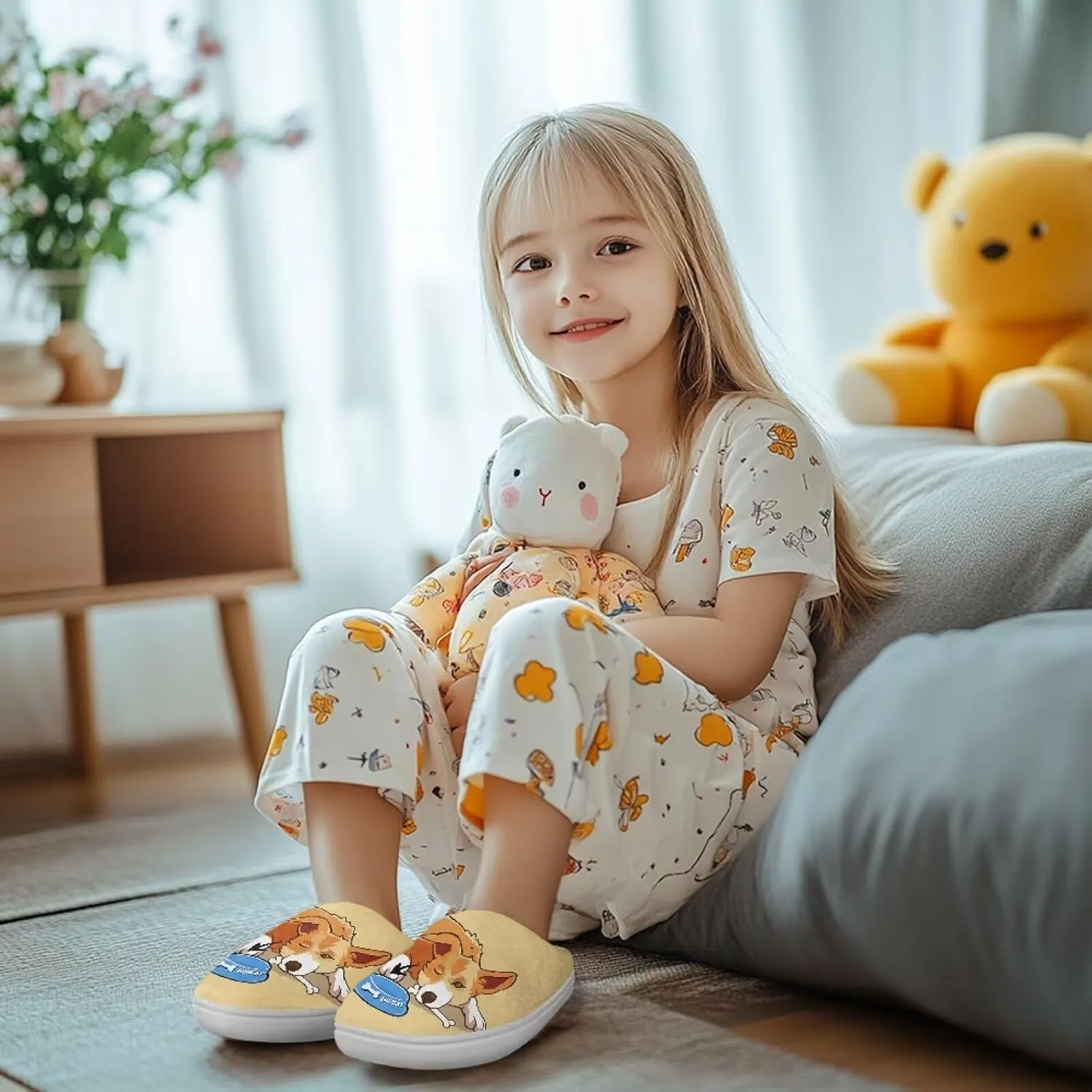 Kids Plush Slippers Winter Comfy Fluffy Shoes for Girls Lightweight Warm Slippers Non Slip Bedroom Soft Indoor House Slippers US Size 9-15