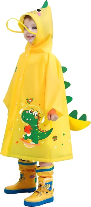 Kids Raincoat for Boys Girls Rain Poncho with Hood, Waterproof Reusable EVA Rainwear Toddler Cartoon 2-12 Years
