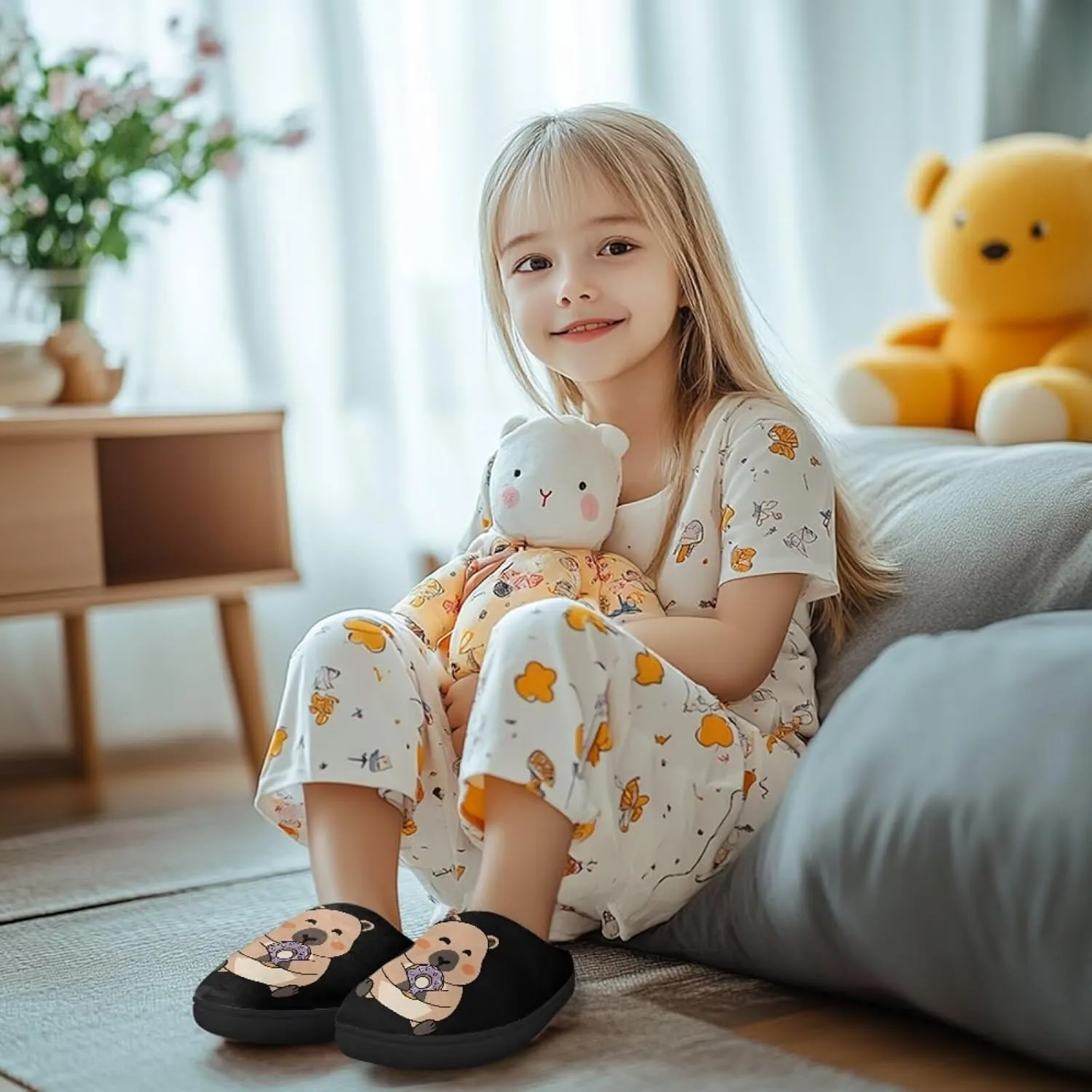 Kids Slippers Anti-slip Plush Slippers Cozy House Slippers Winter Bedroom Slippers for Home
