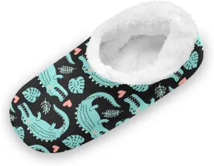 Kids Winter Slippers Cartoon Crocodiles Hearts Animal Warm Soft Non Slip House Slippers for Boys Girls Indoor