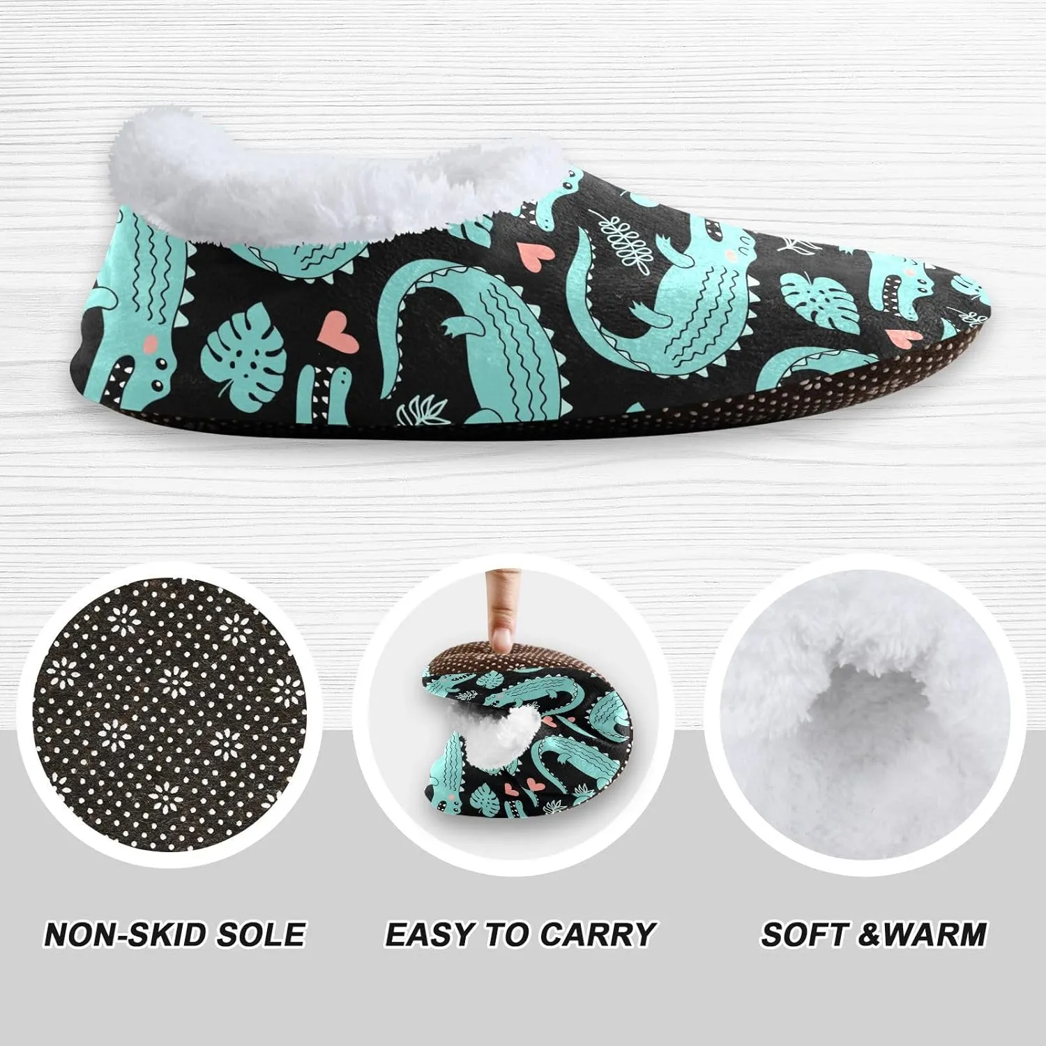 Kids Winter Slippers Cartoon Crocodiles Hearts Animal Warm Soft Non Slip House Slippers for Boys Girls Indoor