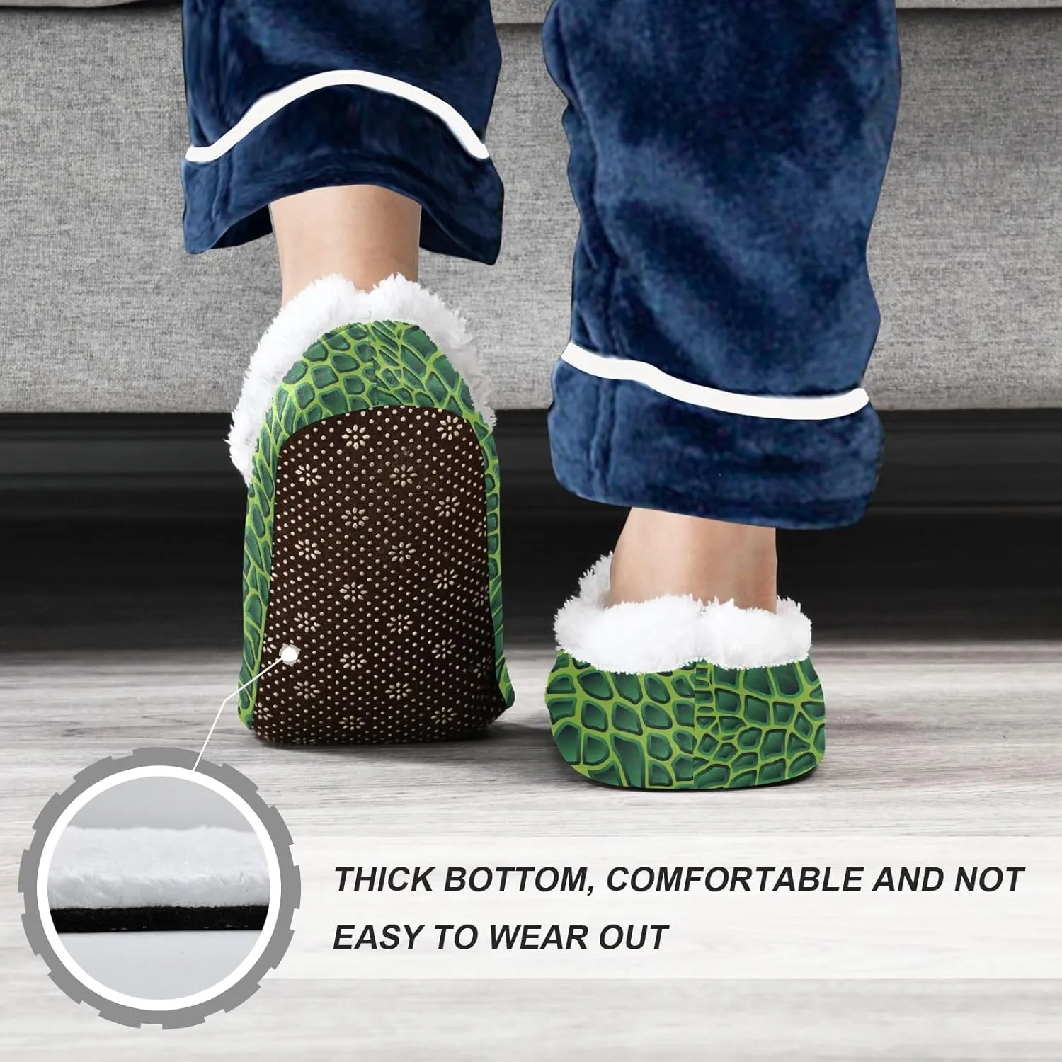 Kids Winter Slippers Crocodile Animal Skin Texture Green Warm Soft Non Slip House Slippers for Boys Girls Indoor