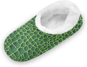 Kids Winter Slippers Crocodile Animal Skin Texture Green Warm Soft Non Slip House Slippers for Boys Girls Indoor