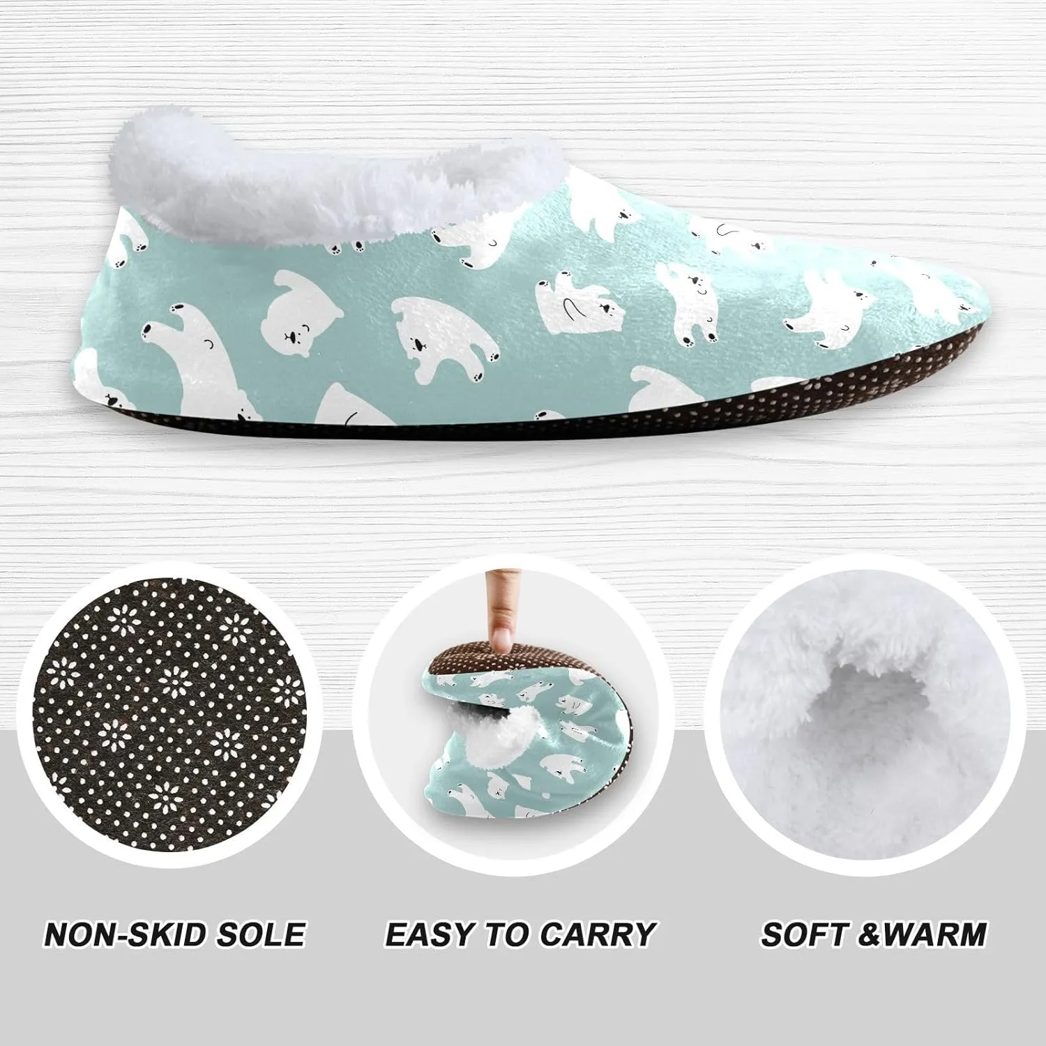 Kids Winter Slippers Cute Animal Cartoon White Polar Bears Warm Soft Non Slip House Slippers for Boys Girls Indoor