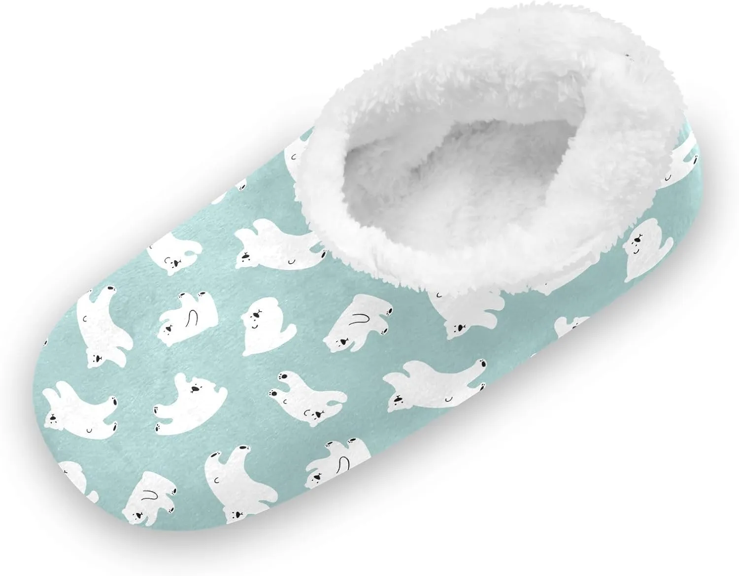 Kids Winter Slippers Cute Animal Cartoon White Polar Bears Warm Soft Non Slip House Slippers for Boys Girls Indoor