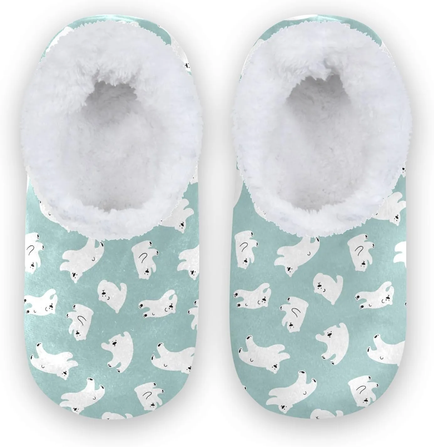 Kids Winter Slippers Cute Animal Cartoon White Polar Bears Warm Soft Non Slip House Slippers for Boys Girls Indoor