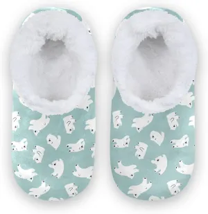 Kids Winter Slippers Cute Animal Cartoon White Polar Bears Warm Soft Non Slip House Slippers for Boys Girls Indoor