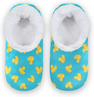Kids Winter Slippers Duck Seamless Pattern Blue Yellow Warm Soft Non Slip House Slippers for Boys Girls Indoor