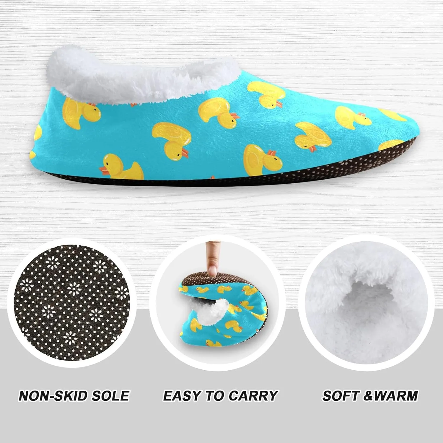 Kids Winter Slippers Duck Seamless Pattern Blue Yellow Warm Soft Non Slip House Slippers for Boys Girls Indoor