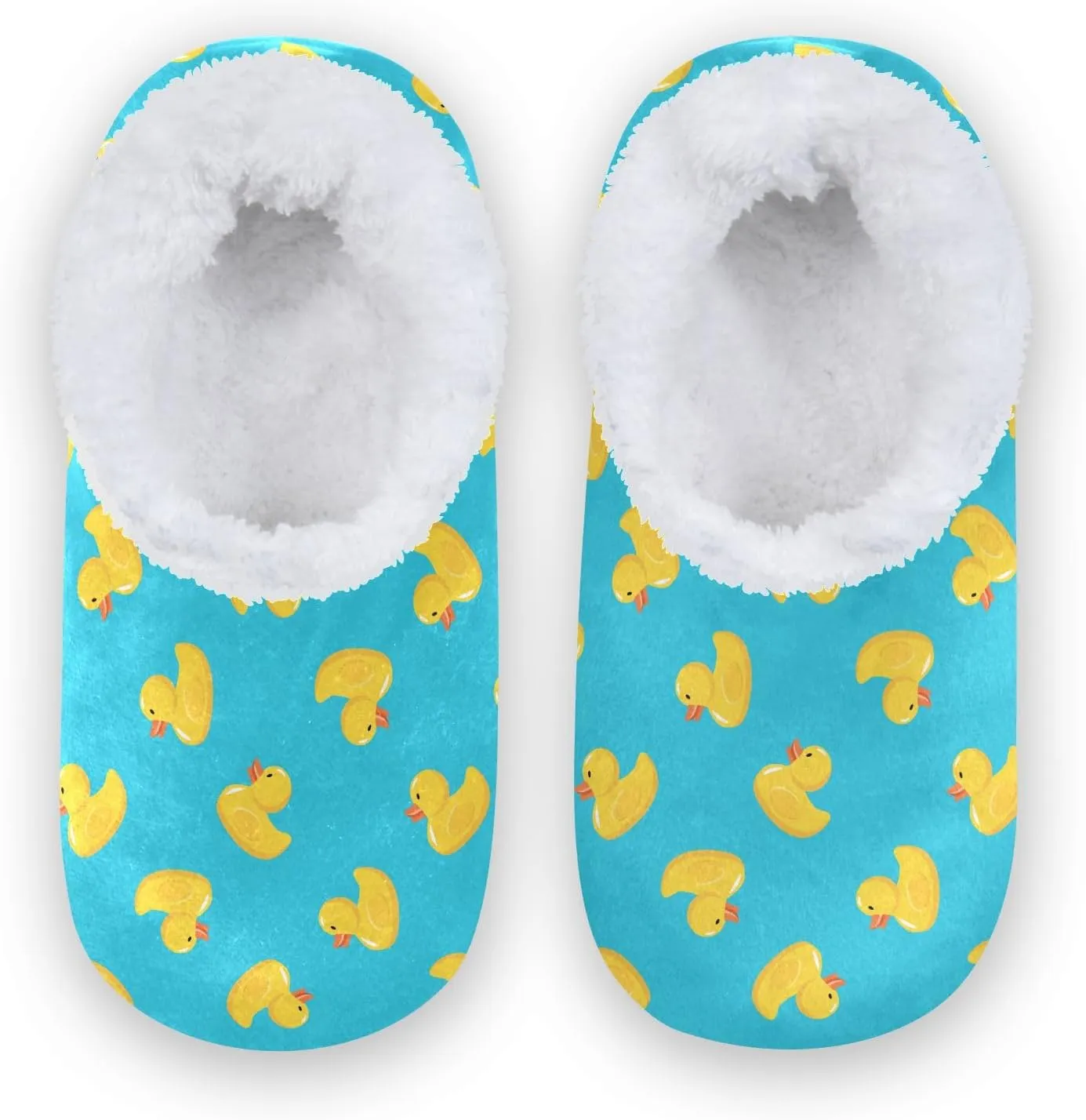 Kids Winter Slippers Duck Seamless Pattern Blue Yellow Warm Soft Non Slip House Slippers for Boys Girls Indoor