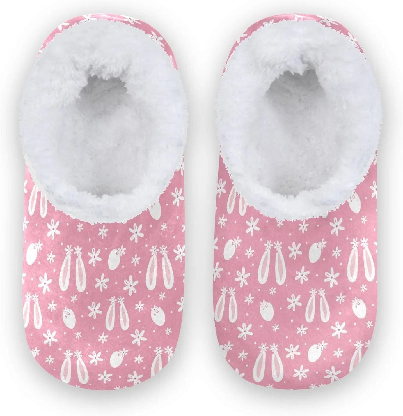 Kids Winter Slippers Floral White Rabbit Ears Easter Egg Warm Soft Non Slip House Slippers for Boys Girls Indoor
