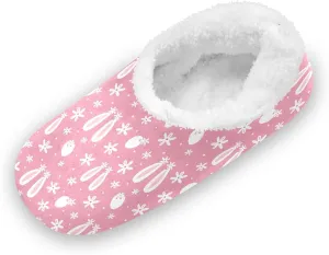Kids Winter Slippers Floral White Rabbit Ears Easter Egg Warm Soft Non Slip House Slippers for Boys Girls Indoor