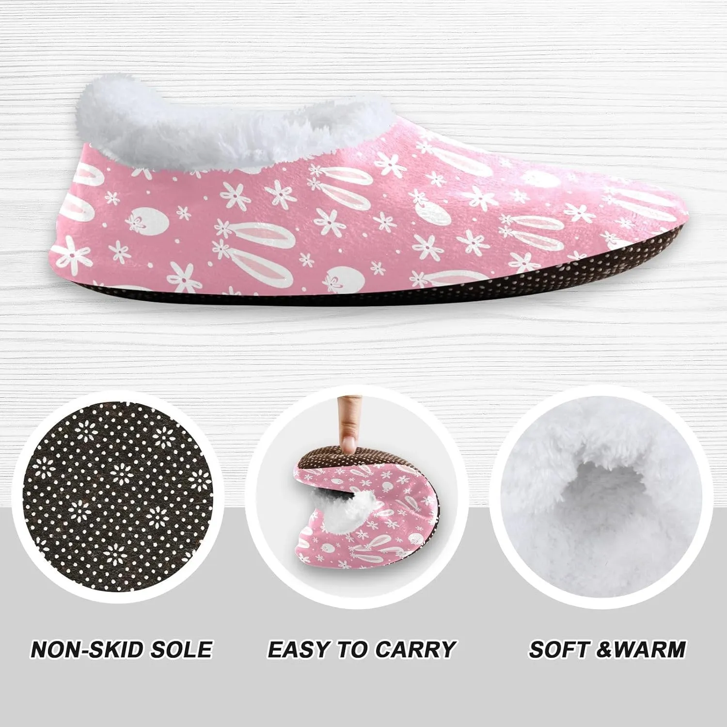 Kids Winter Slippers Floral White Rabbit Ears Easter Egg Warm Soft Non Slip House Slippers for Boys Girls Indoor