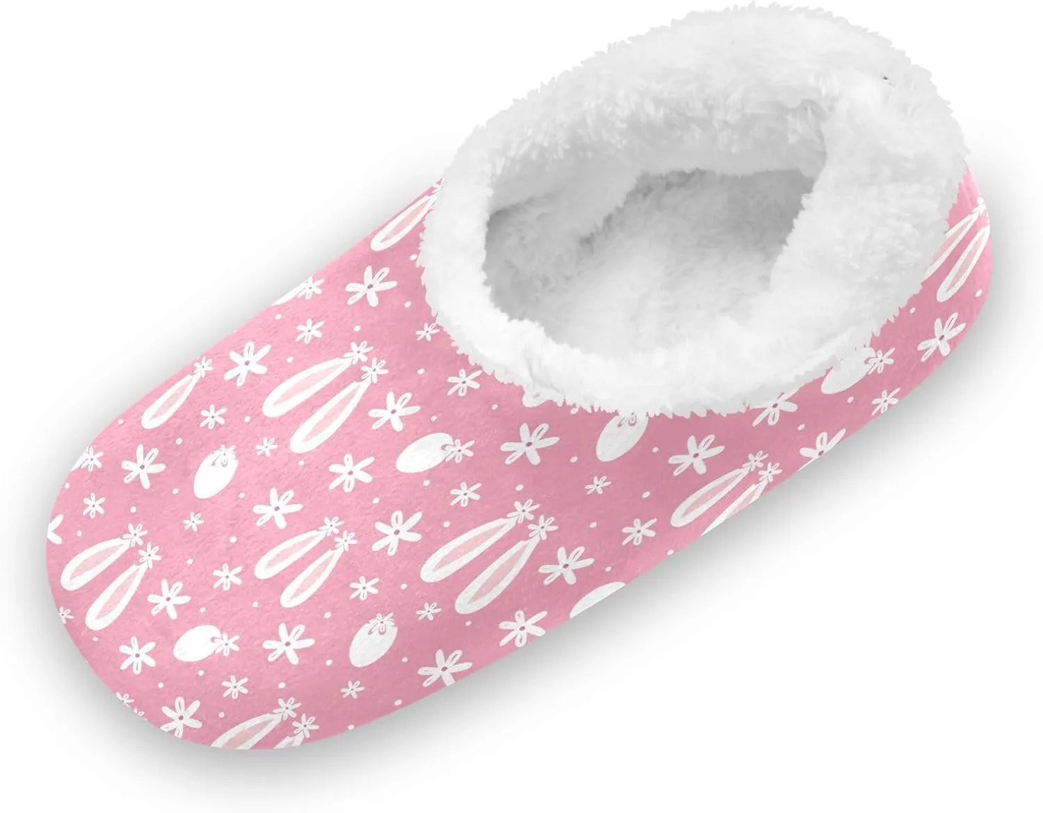 Kids Winter Slippers Floral White Rabbit Ears Easter Egg Warm Soft Non Slip House Slippers for Boys Girls Indoor