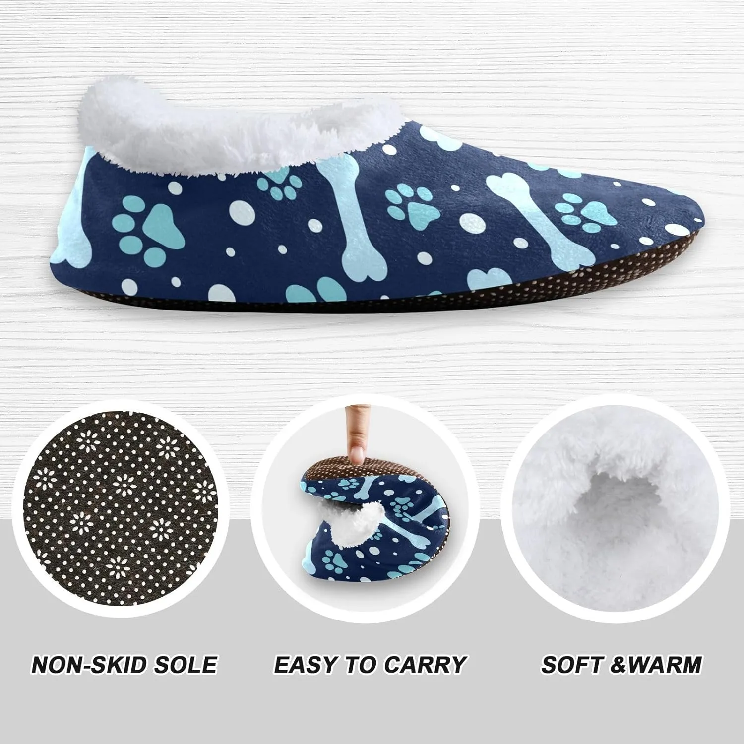 Kids Winter Slippers for Boys Girls Animal Paw Print and Bone Warm Soft Non Slip House Slippers Children Indoor