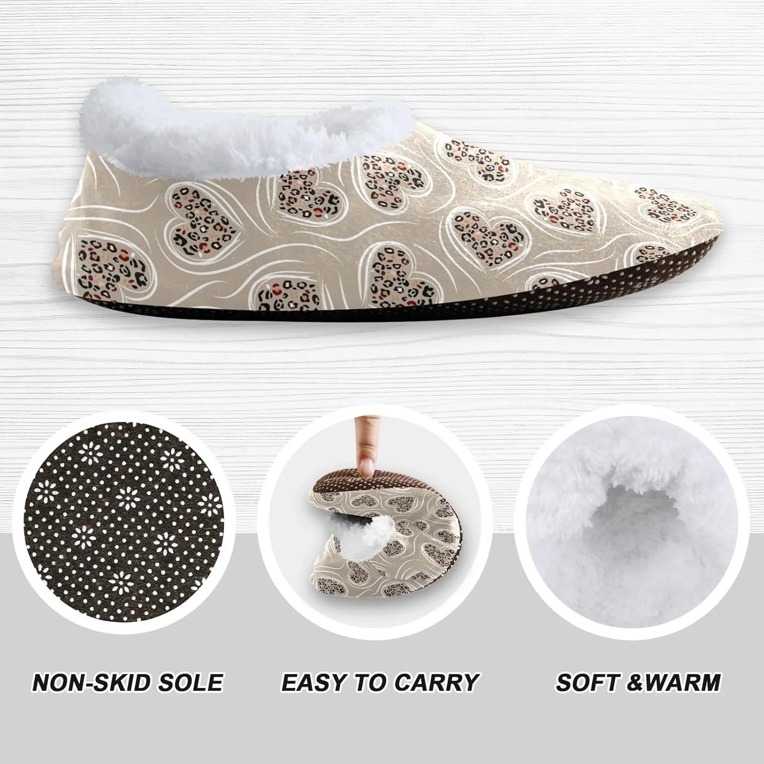 Kids Winter Slippers for Boys Girls Animal Print Leopard Hearts Warm Soft Non Slip House Slippers Children Indoor