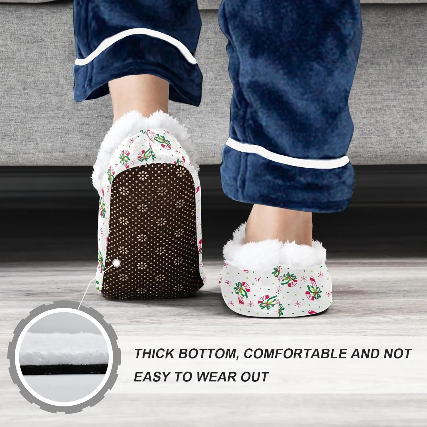 Kids Winter Slippers for Boys Girls Christmas Candy Cane Snowflake Warm Soft Non Slip House Slippers Children Indoor