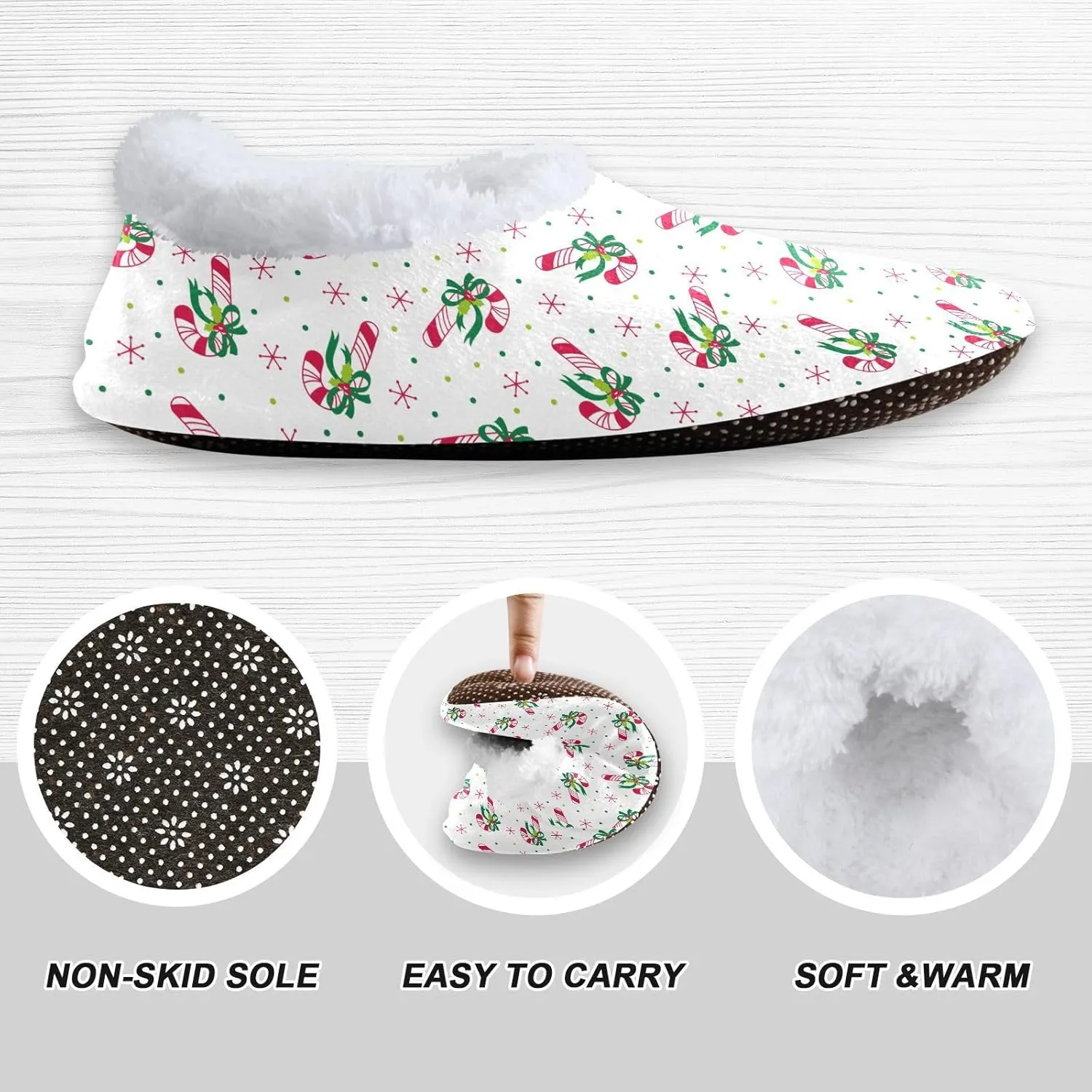 Kids Winter Slippers for Boys Girls Christmas Candy Cane Snowflake Warm Soft Non Slip House Slippers Children Indoor