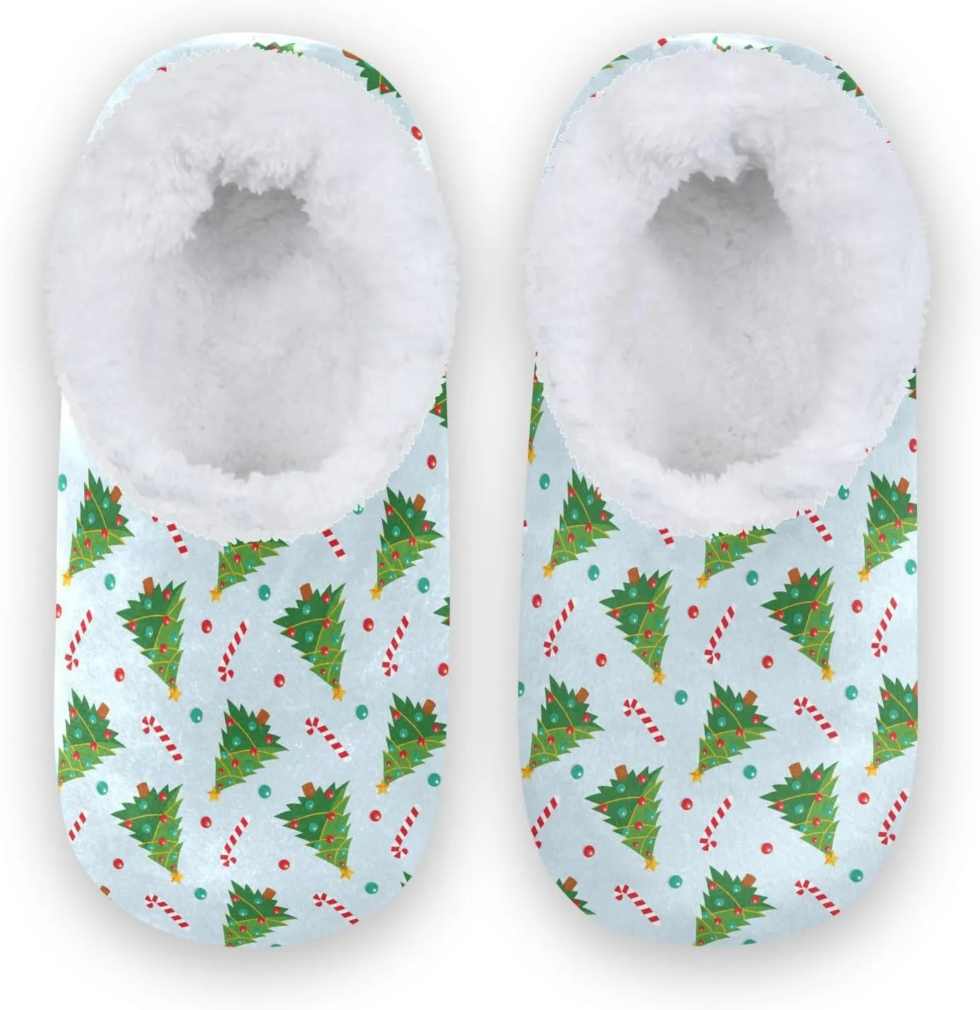 Kids Winter Slippers for Boys Girls Christmas Tree and Candy Cane Warm Soft Non Slip House Slippers Children Indoor