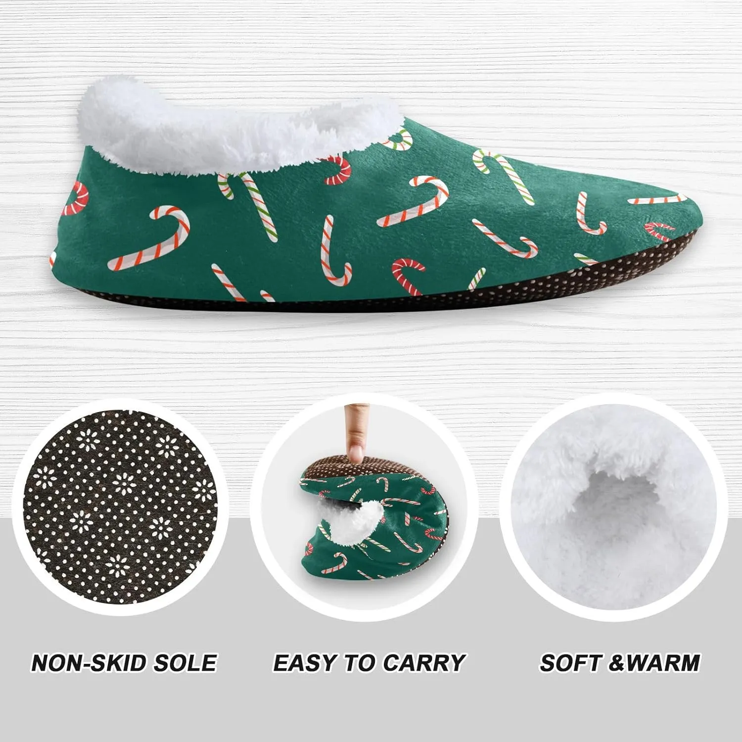 Kids Winter Slippers for Boys Girls Colorful Candy Cane Christmas Warm Soft Non Slip House Slippers Children Indoor