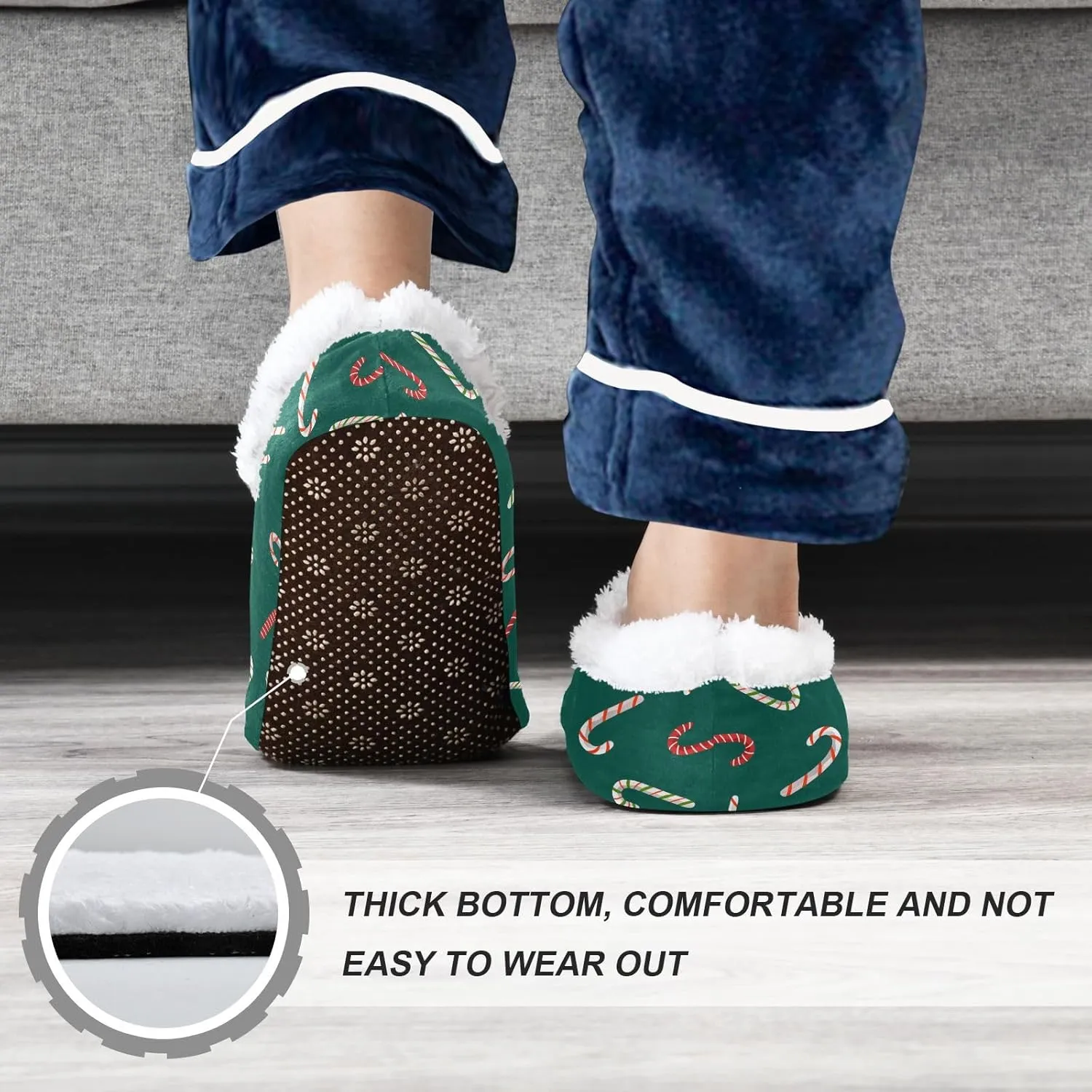 Kids Winter Slippers for Boys Girls Colorful Candy Cane Christmas Warm Soft Non Slip House Slippers Children Indoor