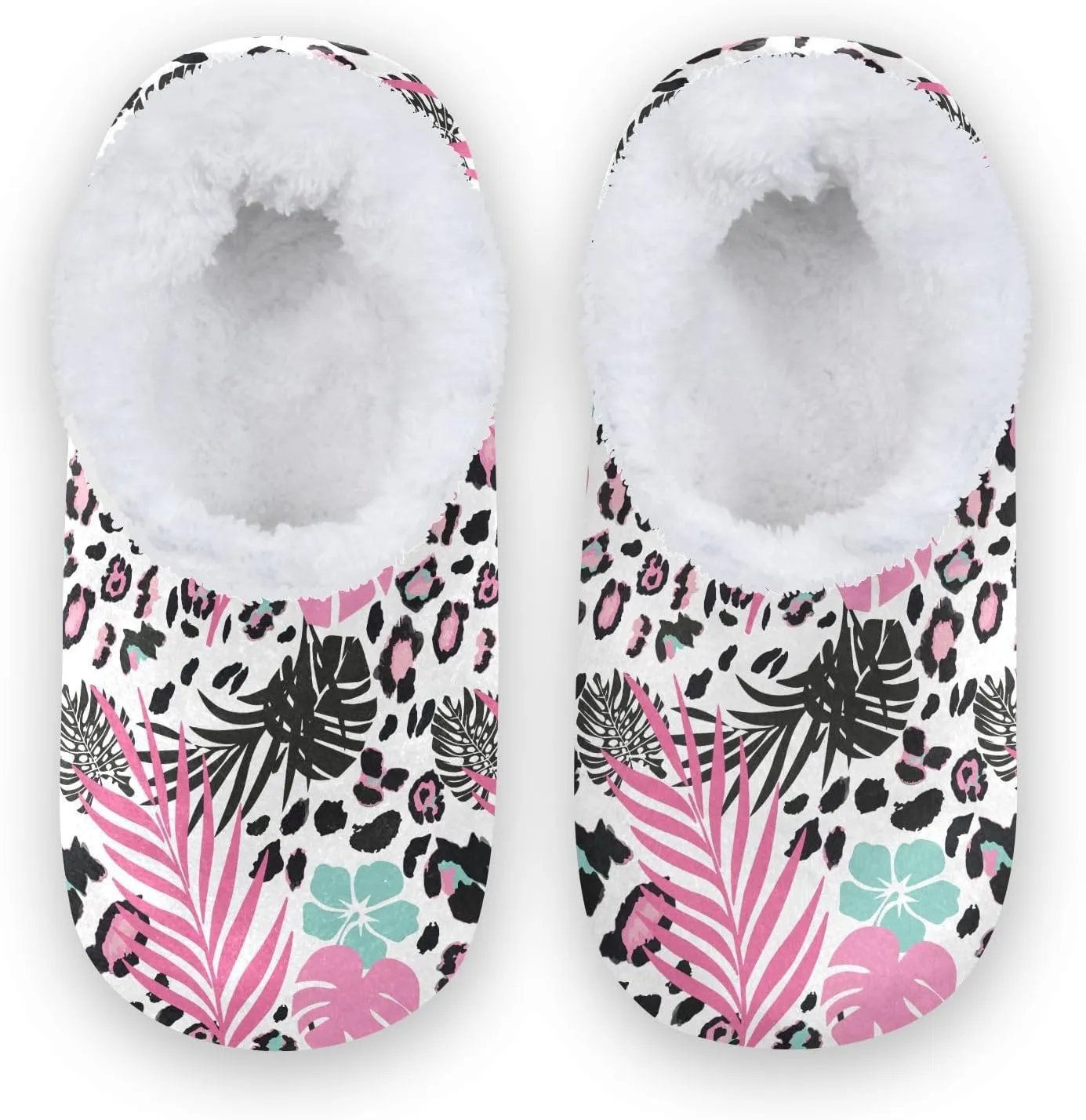 Kids Winter Slippers for Boys Girls Leopard Print Pink Palm Leaf Warm Soft Non Slip House Slippers Children Indoor
