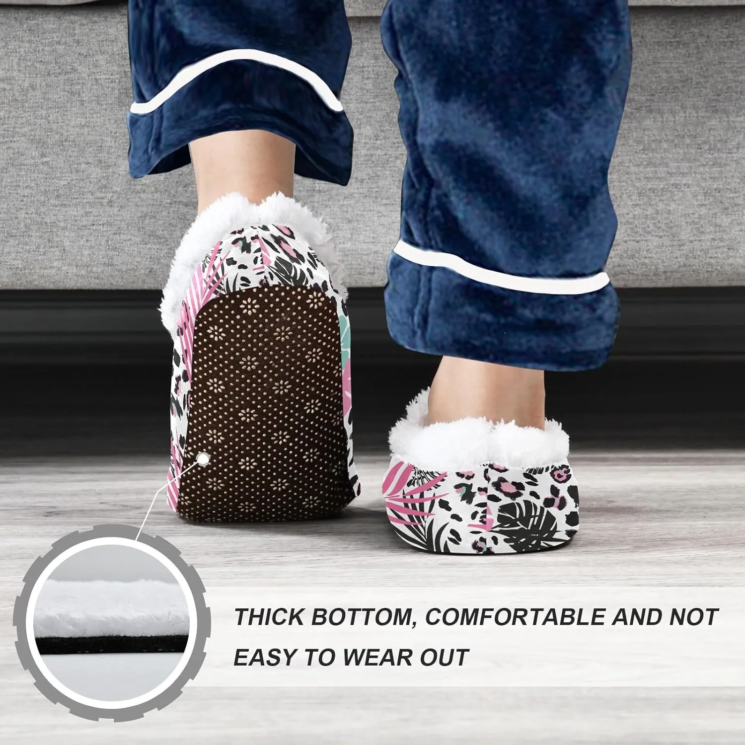 Kids Winter Slippers for Boys Girls Leopard Print Pink Palm Leaf Warm Soft Non Slip House Slippers Children Indoor