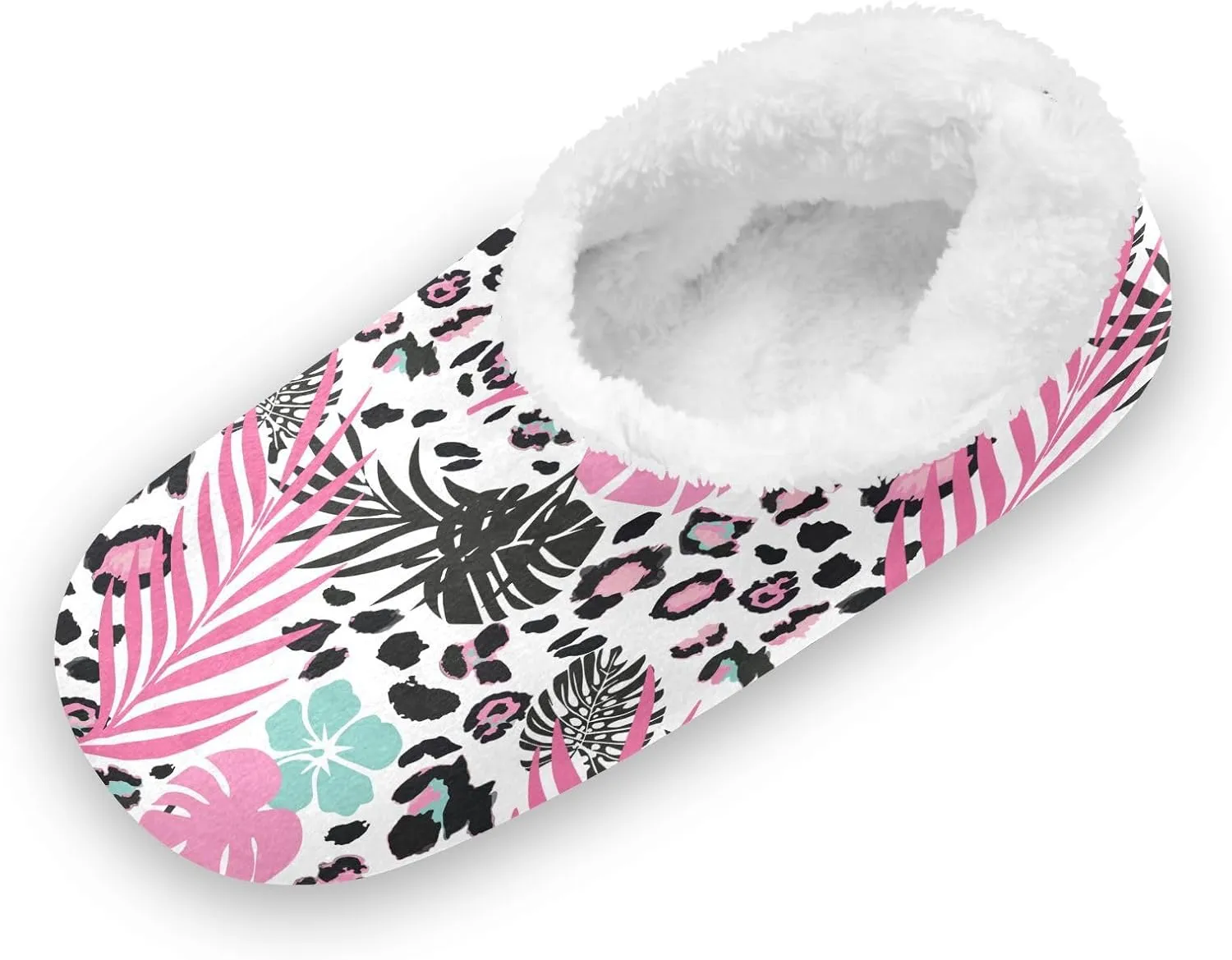 Kids Winter Slippers for Boys Girls Leopard Print Pink Palm Leaf Warm Soft Non Slip House Slippers Children Indoor